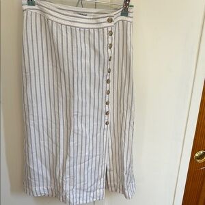Madewell Linen Blend White and Blue Midi Pencil Skirt